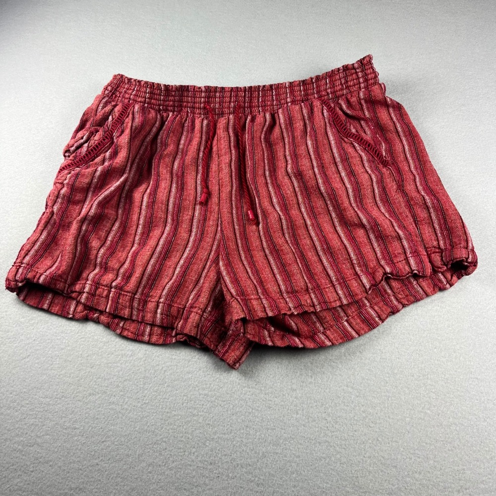 Briggs Red‎ Striped Smocked Waist Shorts Womens XL Crochet Trim Pockets Casual